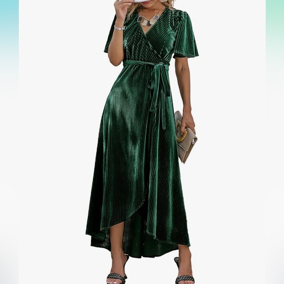 Amazon Dresses & Skirts - Green High Low Velvet Wrap Dress